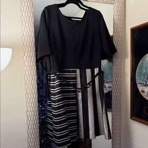 Elegant Black and silver Striped Dress